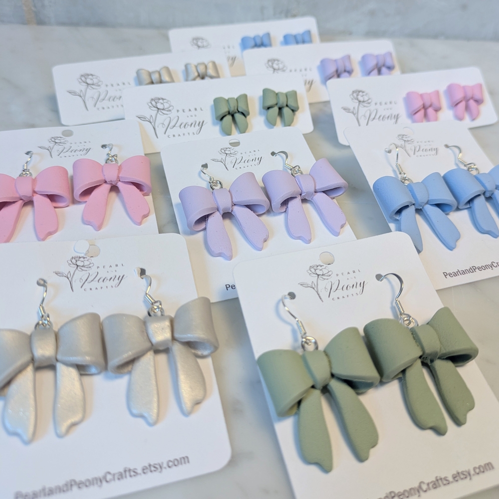 Bow DANGLE Statement Earrings - Pastel - Handmade Earrings - Nickel-free